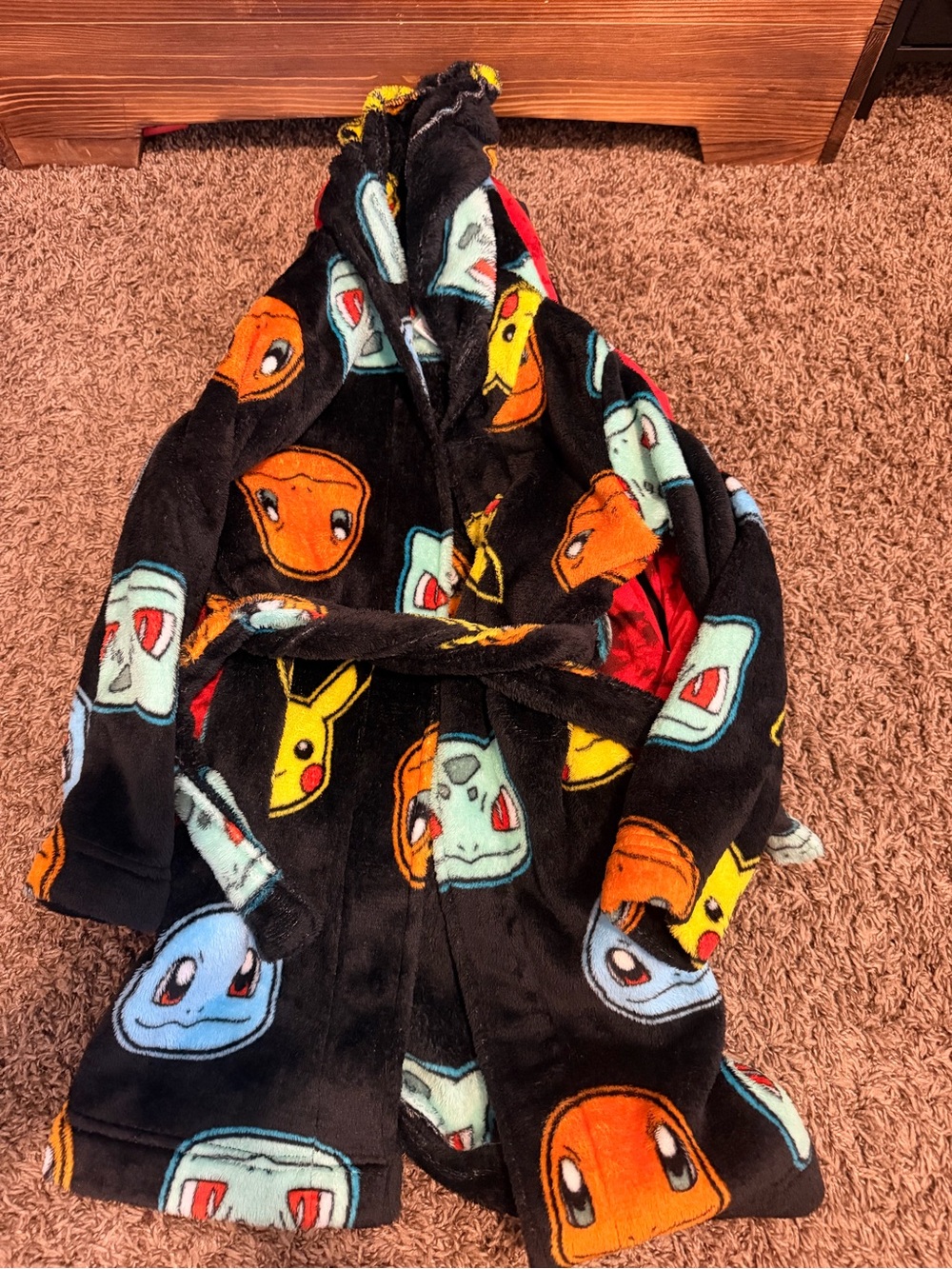 Kids Plush Pokémon Hooded Robe - Black with Pikachu & Starter Faces